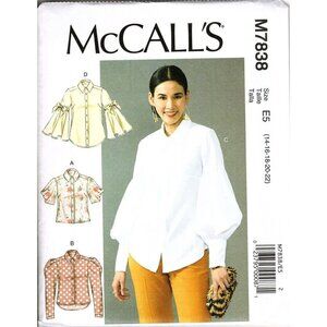 McCall's M7838 Misses 14 to 22 Button Front Tops UNCUT Sewing Pattern